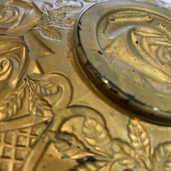 Antique Vintage 1920's  Red & Gold Roses Goofus Glass Plate/Platter 10 3/4" - Picture 4 of 9